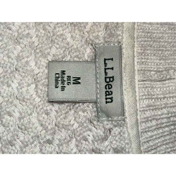 LL Bean Open Front Basketweave Knit Cardigan Womens Ivory Cream Cotton Cozy Med - Picture 9 of 16